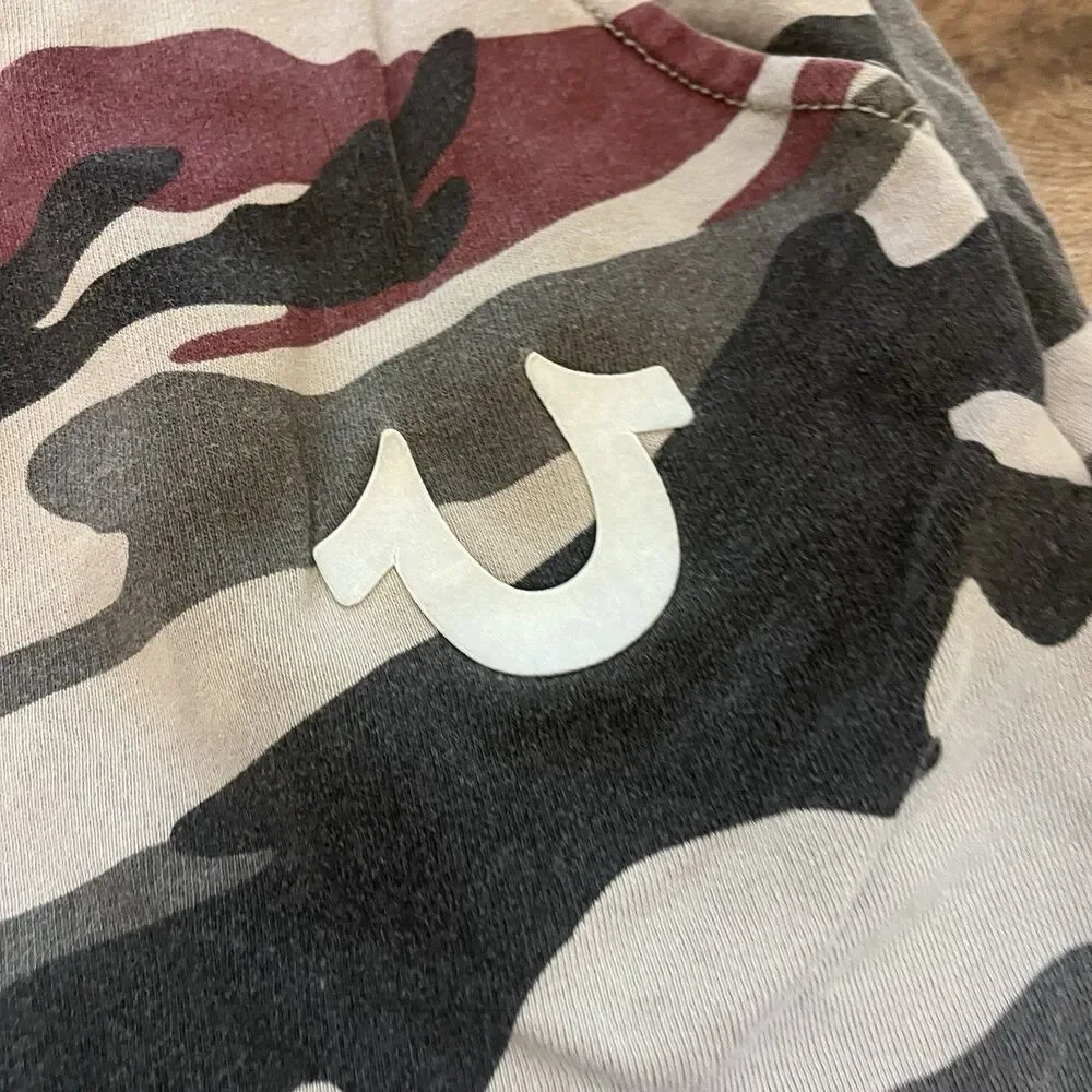 True Religion Camouflage Camo Joggers Sweatpants Loose Fit Red Gray Men's L